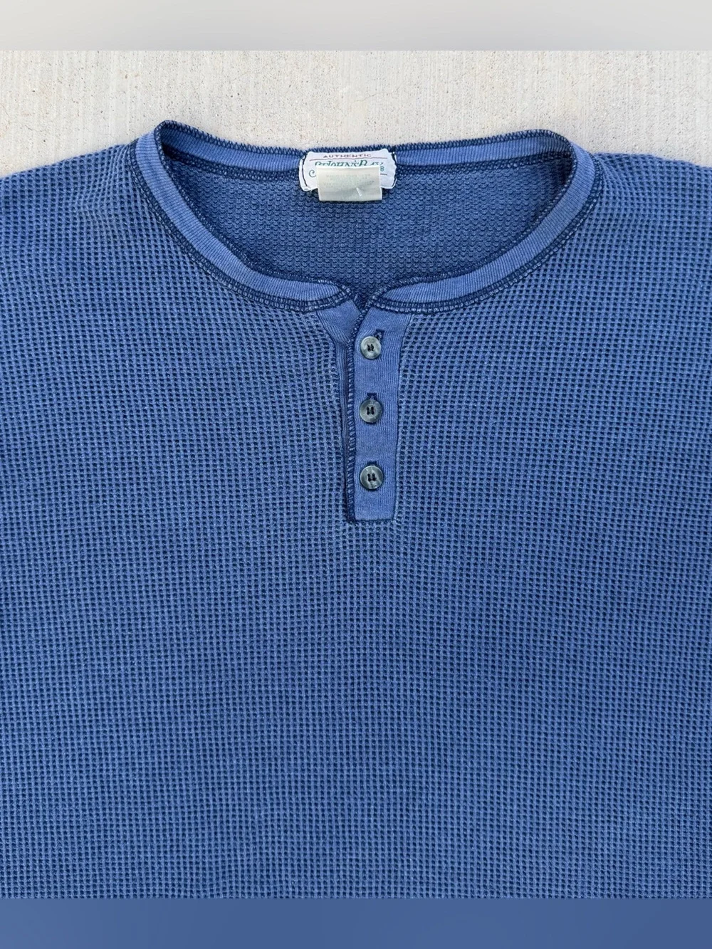 Vintage 90s St. Johns Bay Henley Waffle Knit Thermal Shirt Blue Size XL